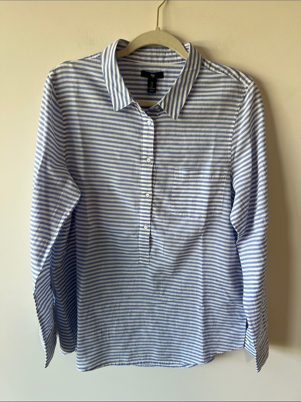 GAP Blue & White Striped Women's Tunic Popover Top Blouse 99% Cotton